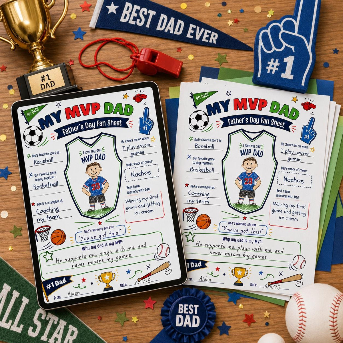 My MVP Dad Father's Day Sports Worksheet — digital printable worksheet, instant download