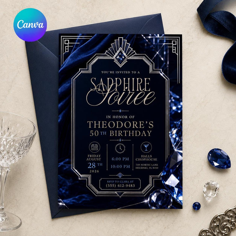 Navy and Blue 50th Birthday Invitation