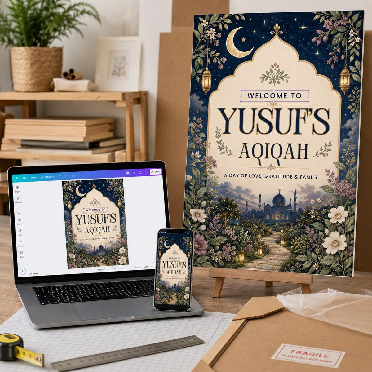 Navy and Gold Aqiqah Welcome Sign — aqeeqah stationery by VoltBy
