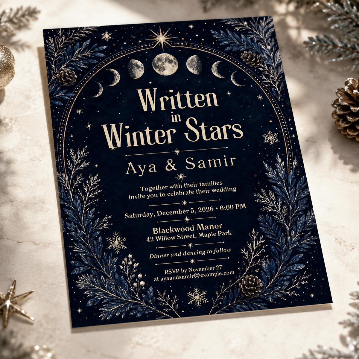 Navy Winter Celestial Wedding Invitation — wedding stationery by VoltBy