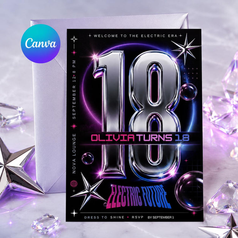 Neon Y2K 18th Birthday Invitation