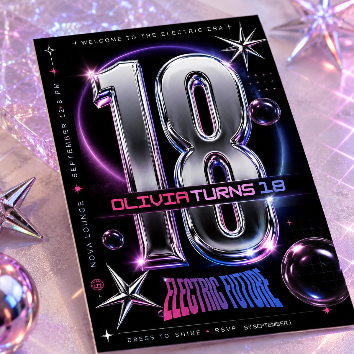 Neon Y2K 18th Birthday Invitation — 18th birthday party stationery by VoltBy