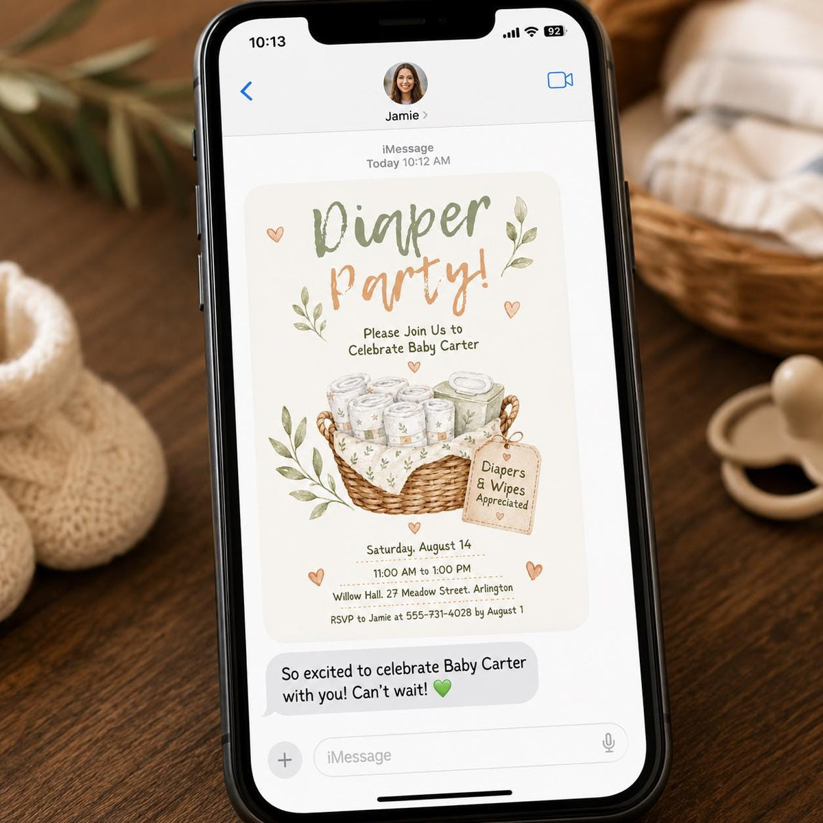 Neutral Diaper Party Invitation — digital invitation, instant download