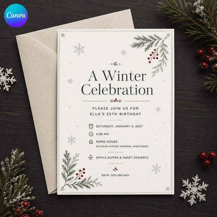 Neutral Elegant Minimalist Winter 25th Birthday Invitation