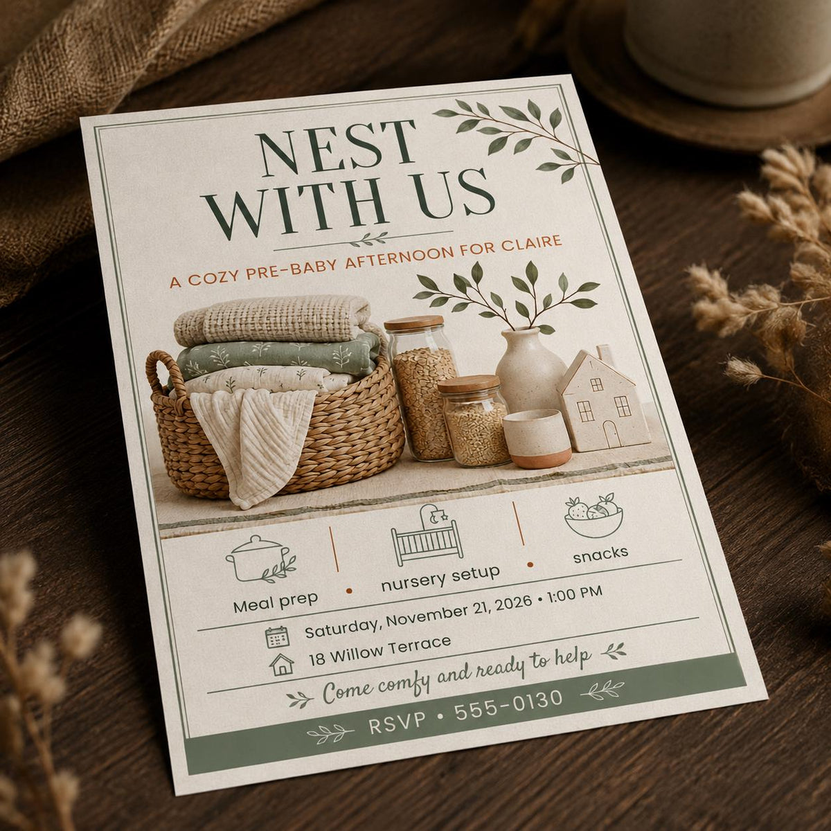 Neutral Nesting Party Invitation — baby shower stationery by VoltBy