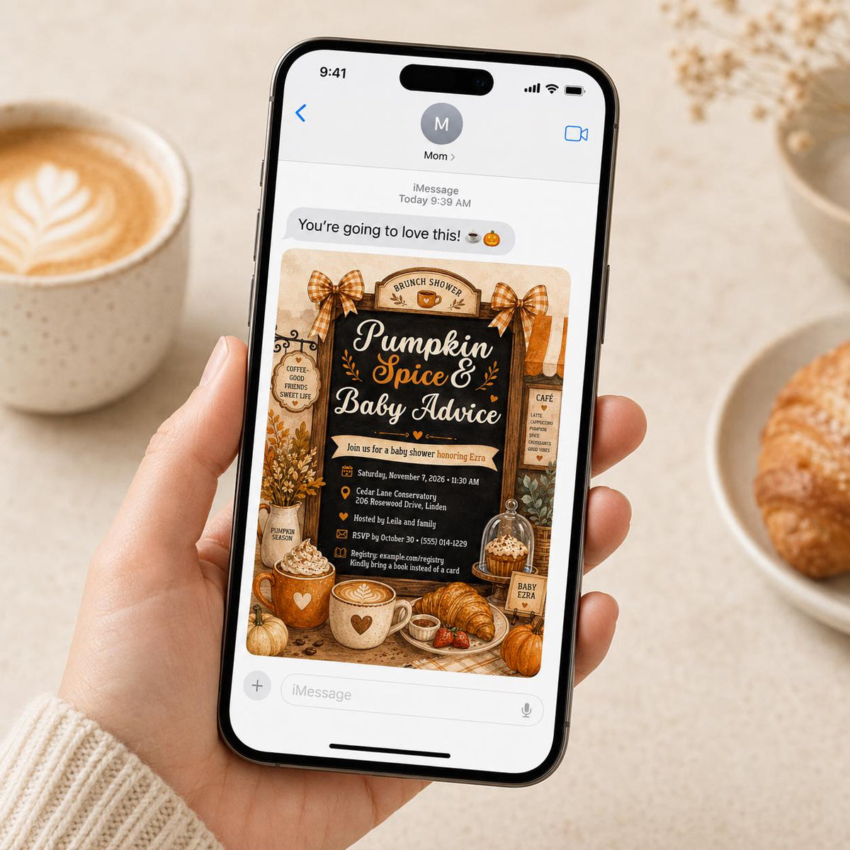 Neutral Pumpkin Spice Baby Shower Invitation — digital invitation, instant download