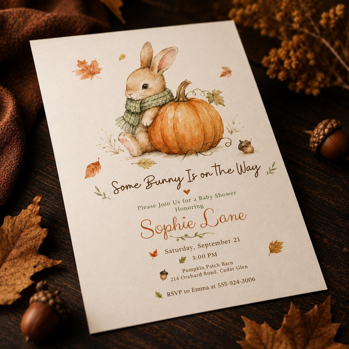 Neutral Watercolor Bunny Baby Shower Invitation — digital invitation, instant download