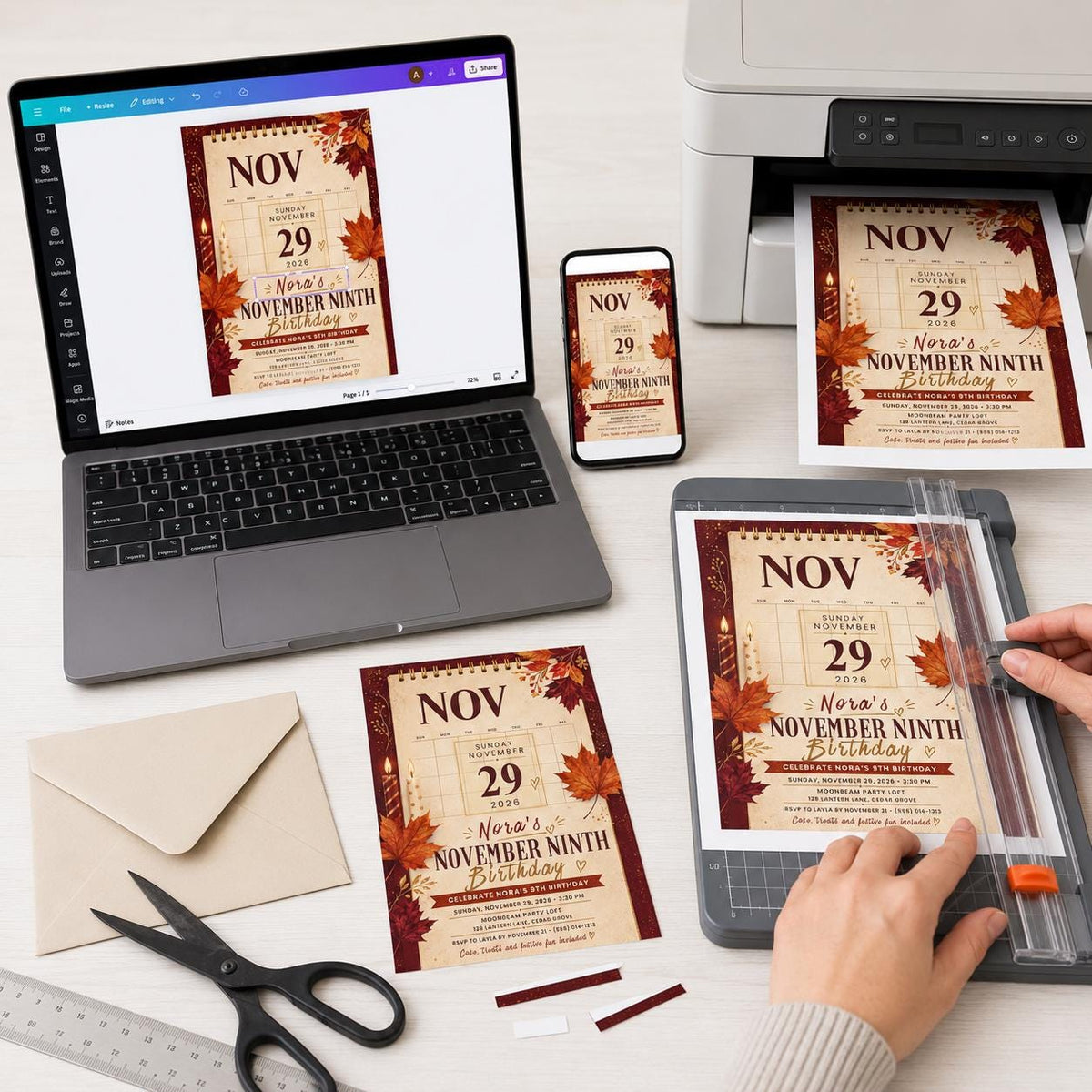November 9th Birthday Invitation for Girls — digital invitation, instant download