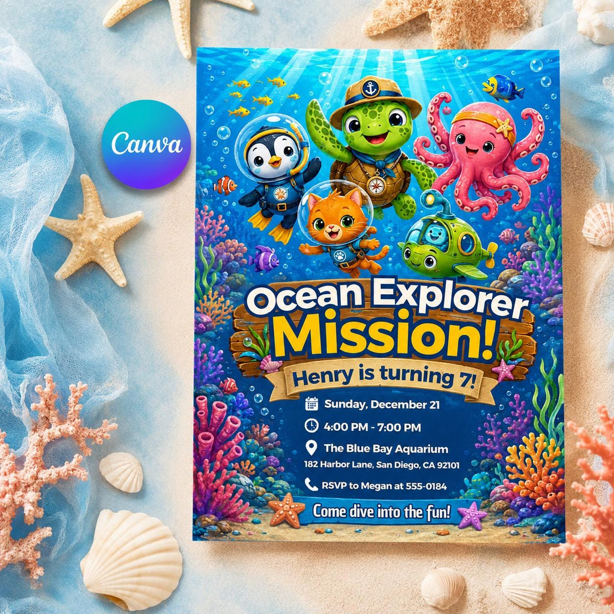Ocean Explorer Birthday Invitation — birthday party stationery by VoltBy