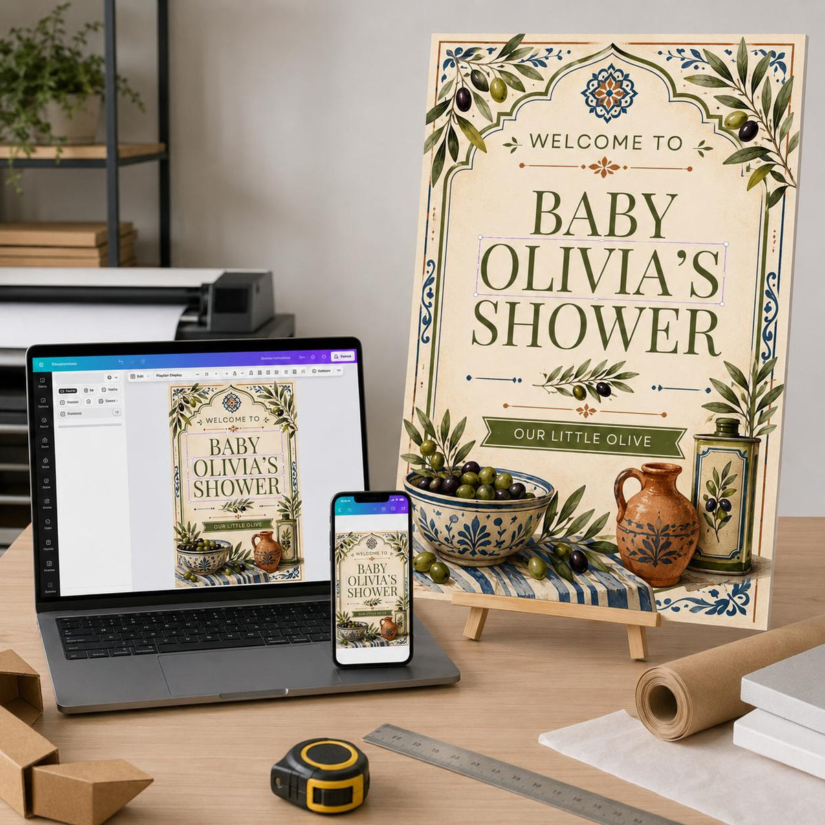 Olive Baby Shower Welcome Sign — digital welcome sign, instant download