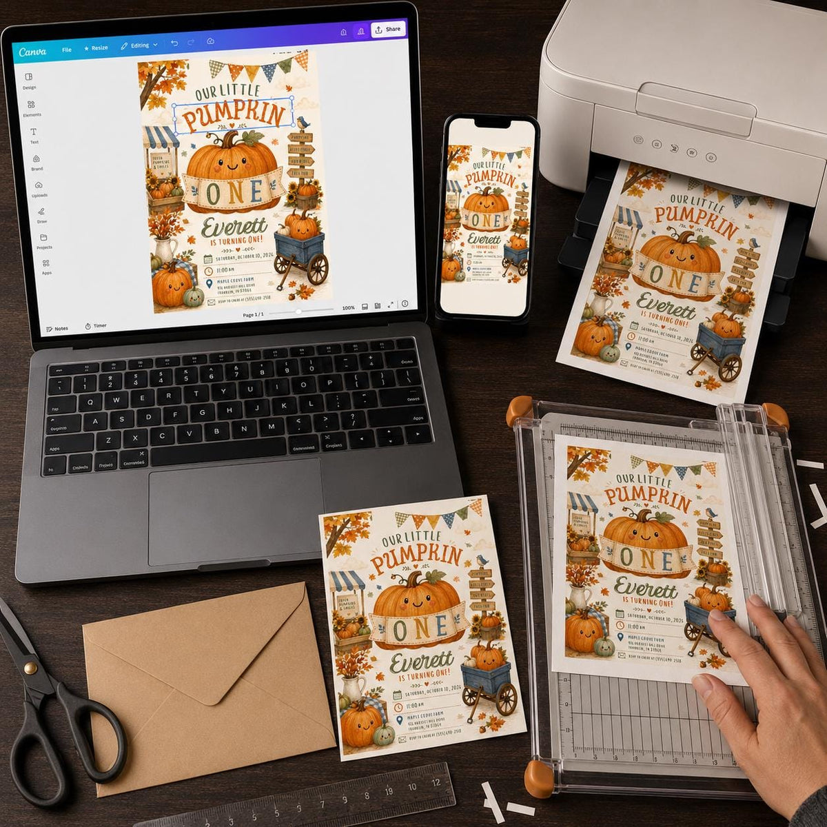 One Little Pumpkin First Birthday Invitation for Girls — first birthday stationery by VoltBy