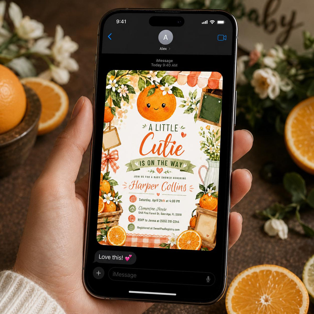 Orange Little Cutie Baby Shower Invitation — digital invitation, instant download