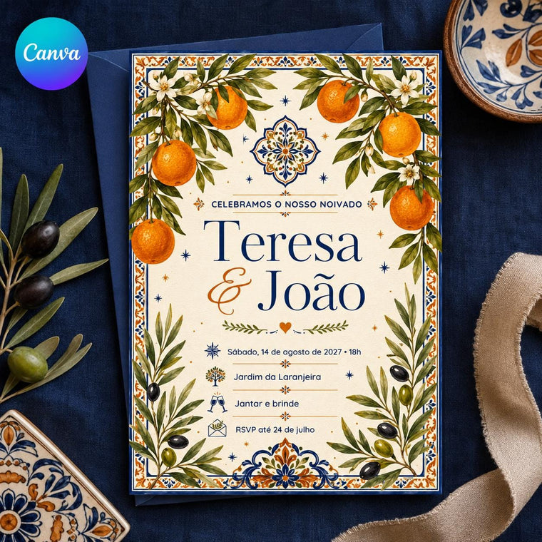 Orange Portuguese Engagement Invitation