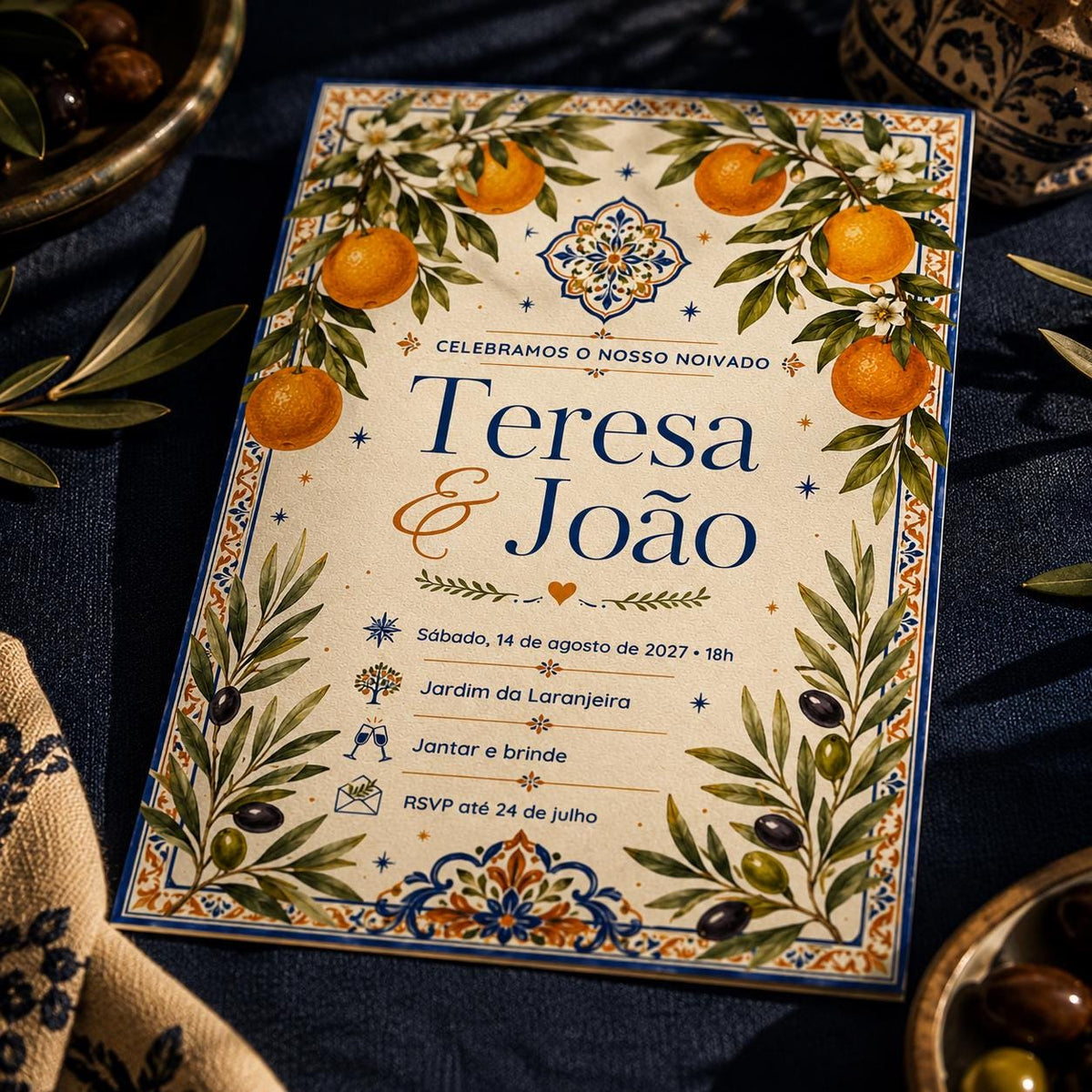 Orange Portuguese Engagement Invitation — digital invitation, instant download