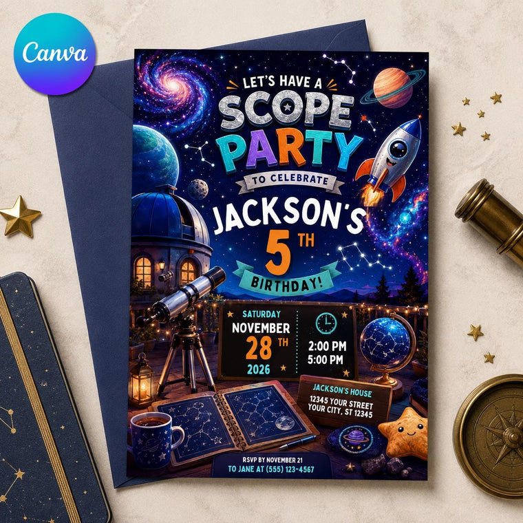 Outer Space 5th Birthday Invitation