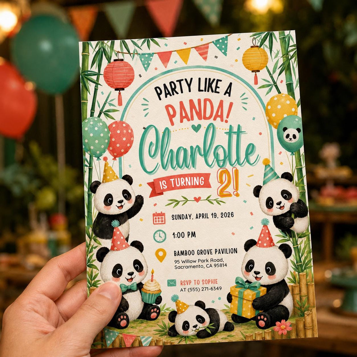 Panda 2nd Birthday Invitation — digital invitation, instant download