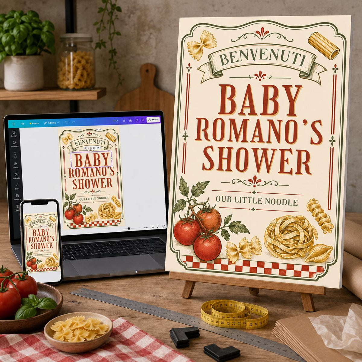 Pasta Italian Baby Shower Welcome Sign — baby shower stationery by VoltBy
