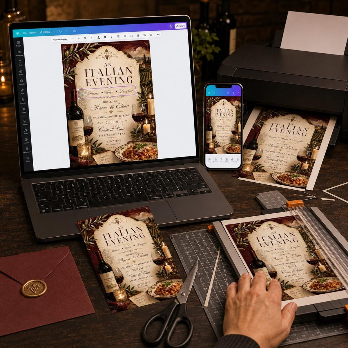 Pasta Italian Dinner Party Invitation — digital invitation, instant download