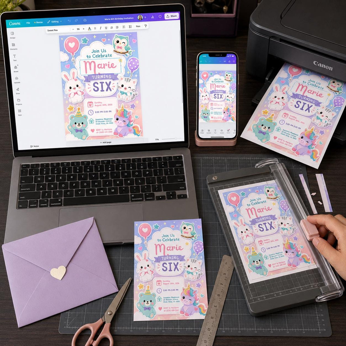 Pastel 6th Birthday Animal Invitation for Girls — digital invitation, instant download