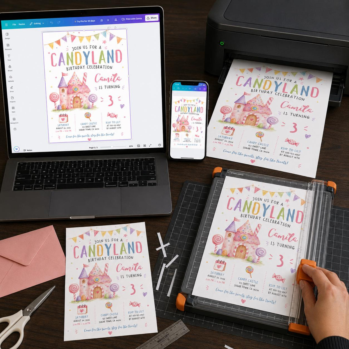 Pastel Candy Castle 3rd Birthday Invitation — digital invitation, instant download
