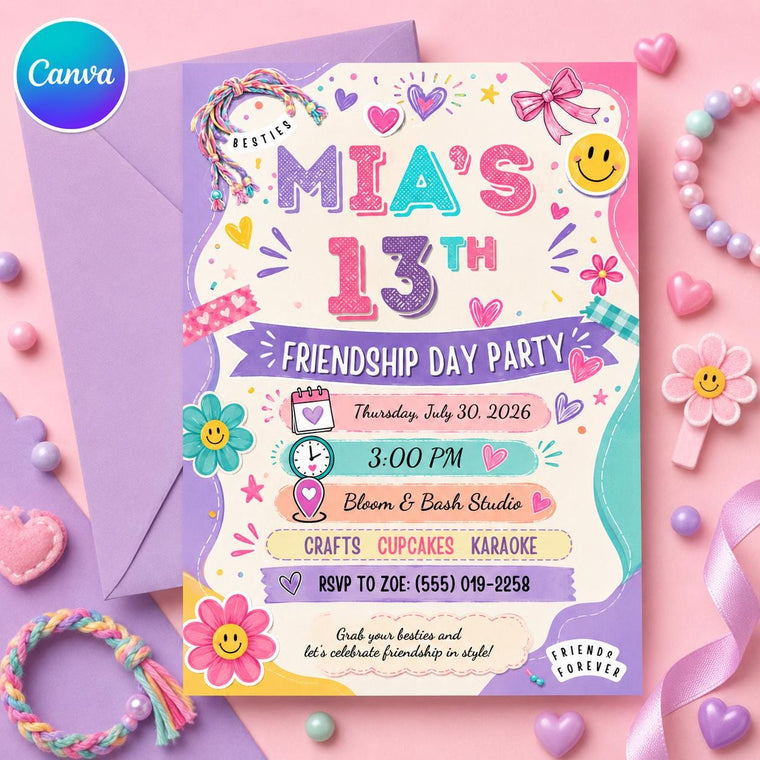 Pastel Friendship Day Party Invitation for Girls