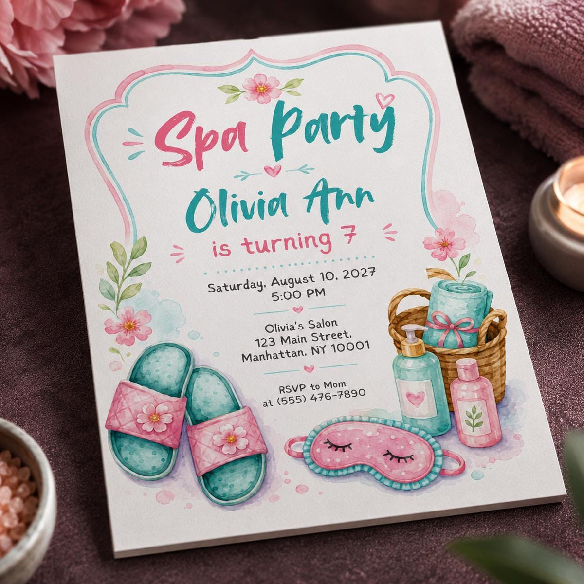 Pastel Girls Spa Party Invitation — birthday party stationery by VoltBy