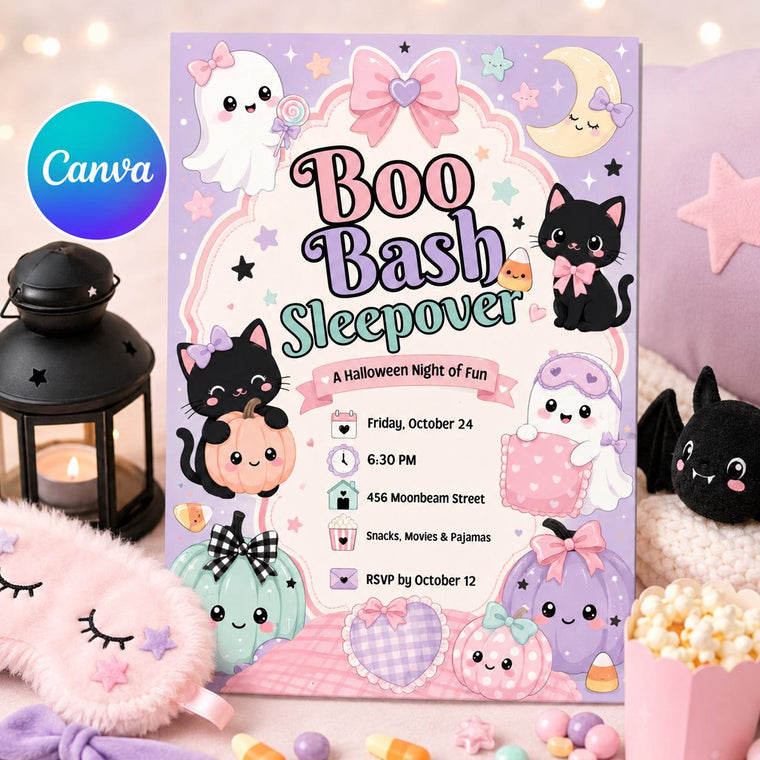 Pastel Halloween Sleepover Invitation for Girls