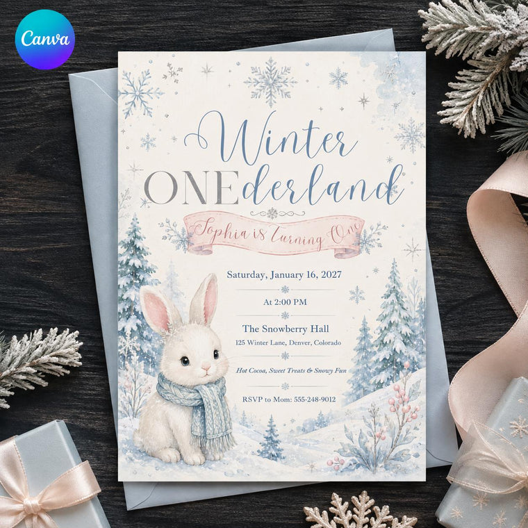 Pastel Winter Onederland First Birthday Invitation for Girls