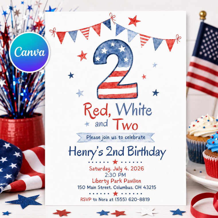 Patriotic Red White and Two Invitation