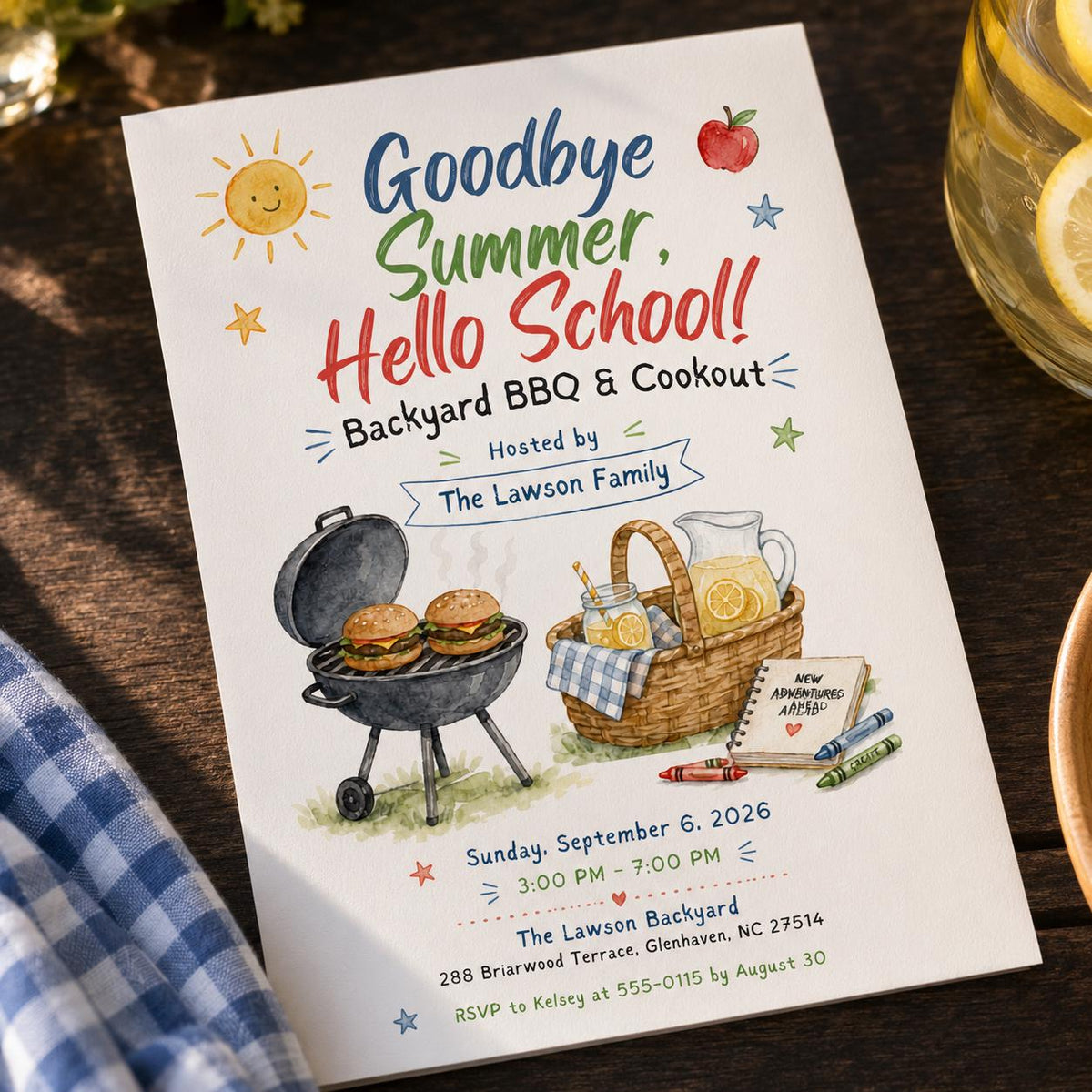 Picnic Back to School BBQ Invitation: Backyard Cookout Party — back-to-school event stationery by VoltBy