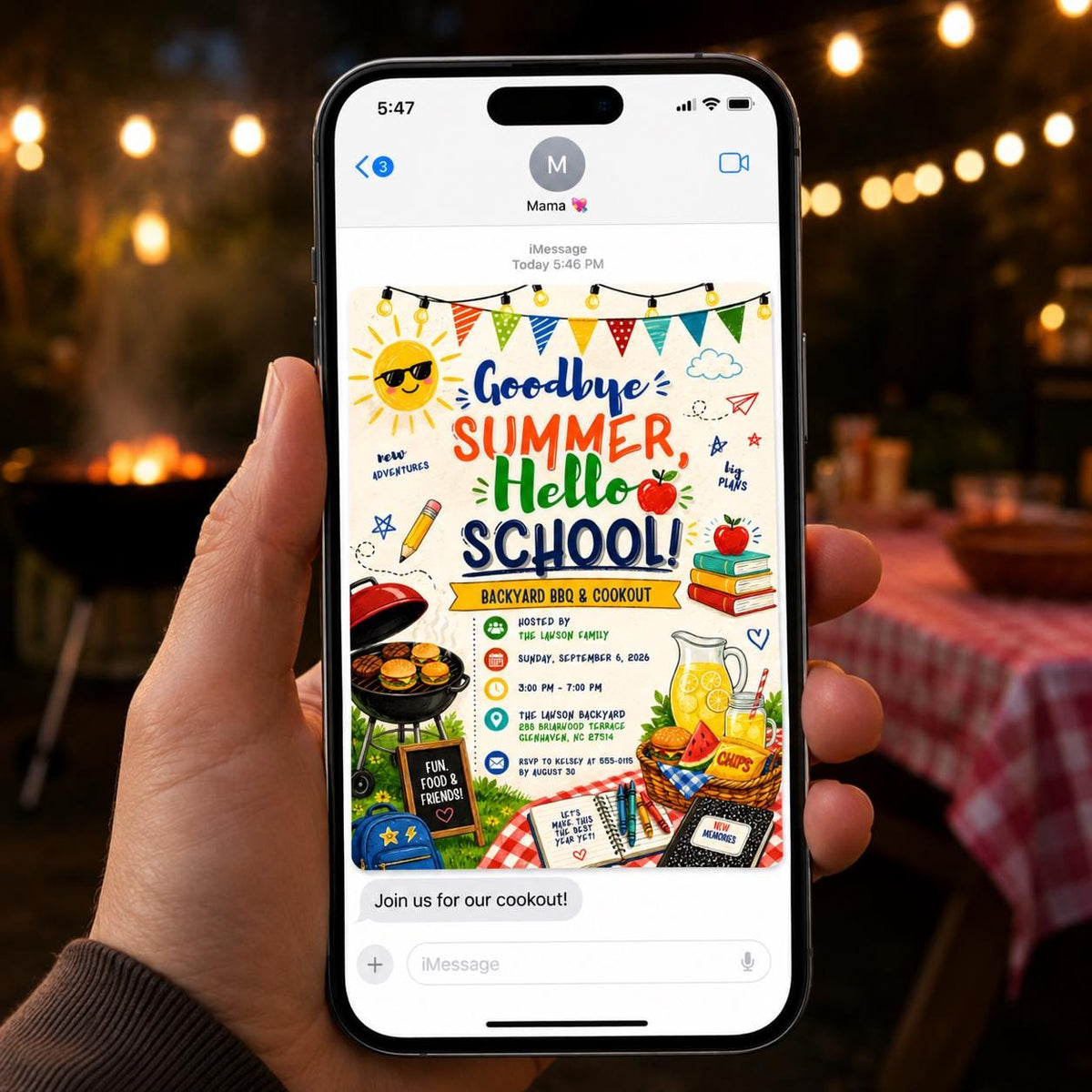 Picnic Back to School BBQ Invitation: Goodbye Summer Hello School Cookout Party — back-to-school event stationery by VoltBy