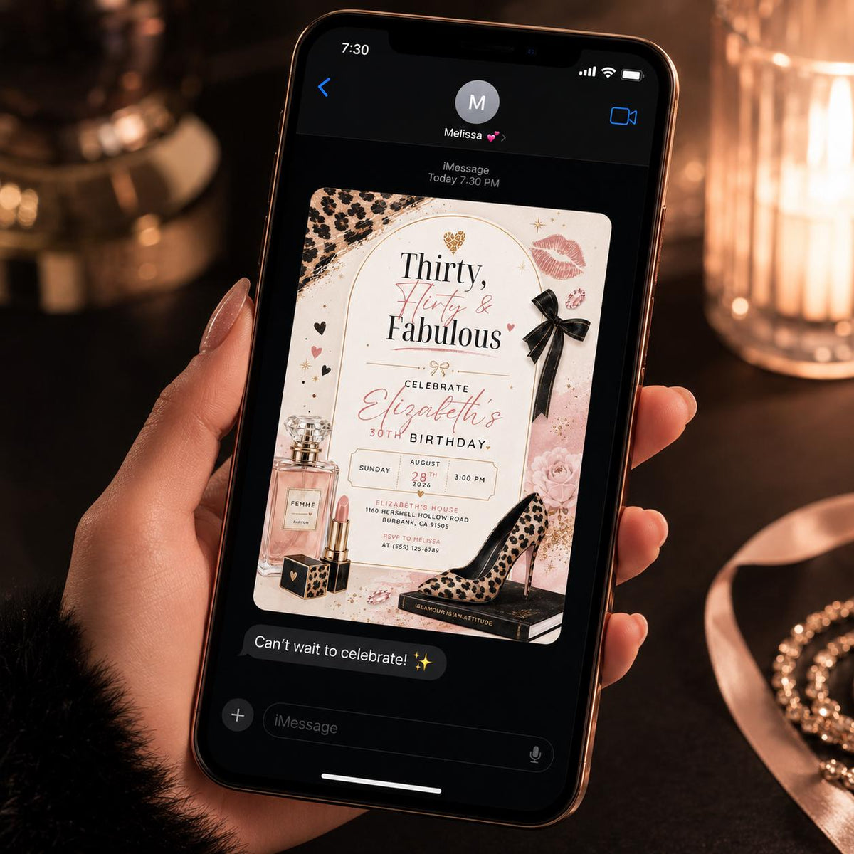 Pink and Black 30th Birthday Invitation — digital invitation, instant download