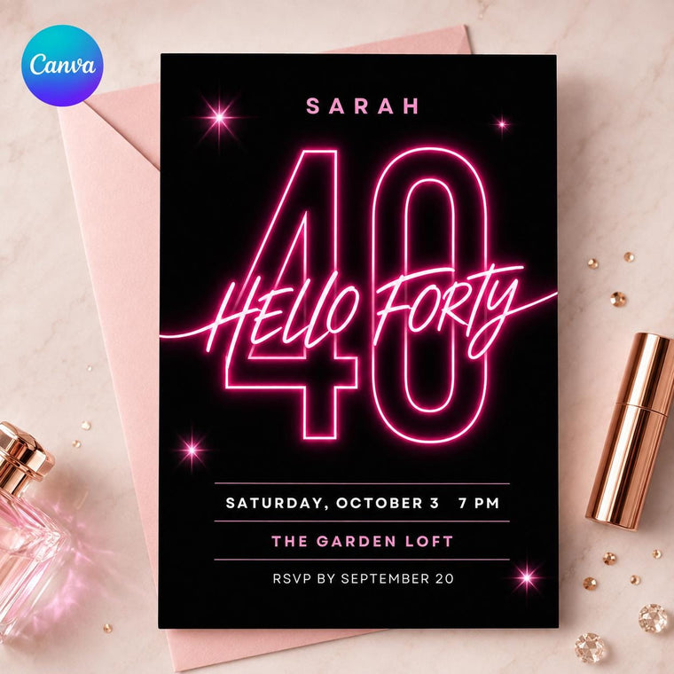 Pink and Black 40th Birthday Invitation
