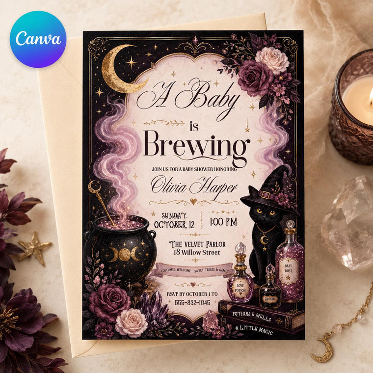 Pink and Black A Baby Is Brewing Invitation