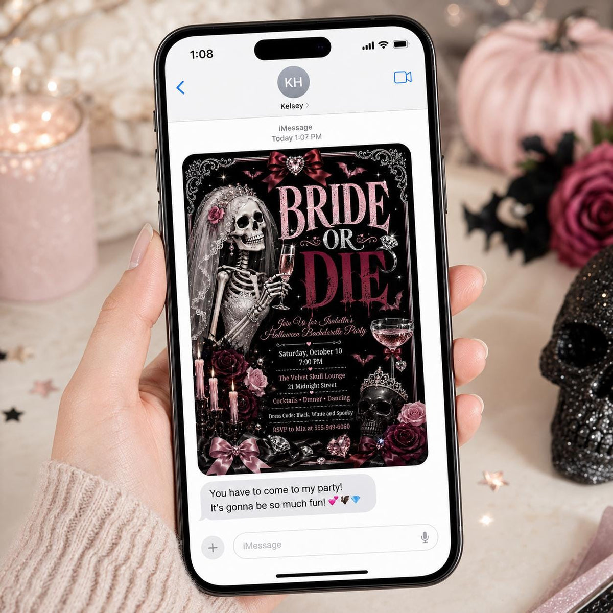 Pink and Black Bride or Die Bachelorette Invitation — print-ready bachelorette party design from VoltBy