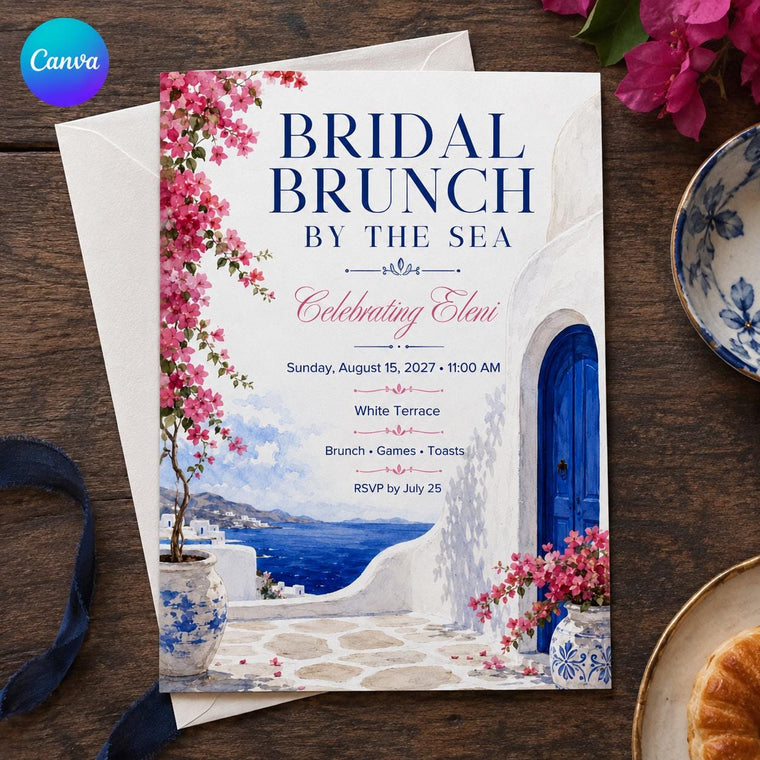 Pink and Blue Bridal Brunch Invitation