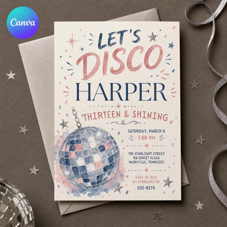 Pink and Blue Disco 13th Birthday Invitation for Girls
