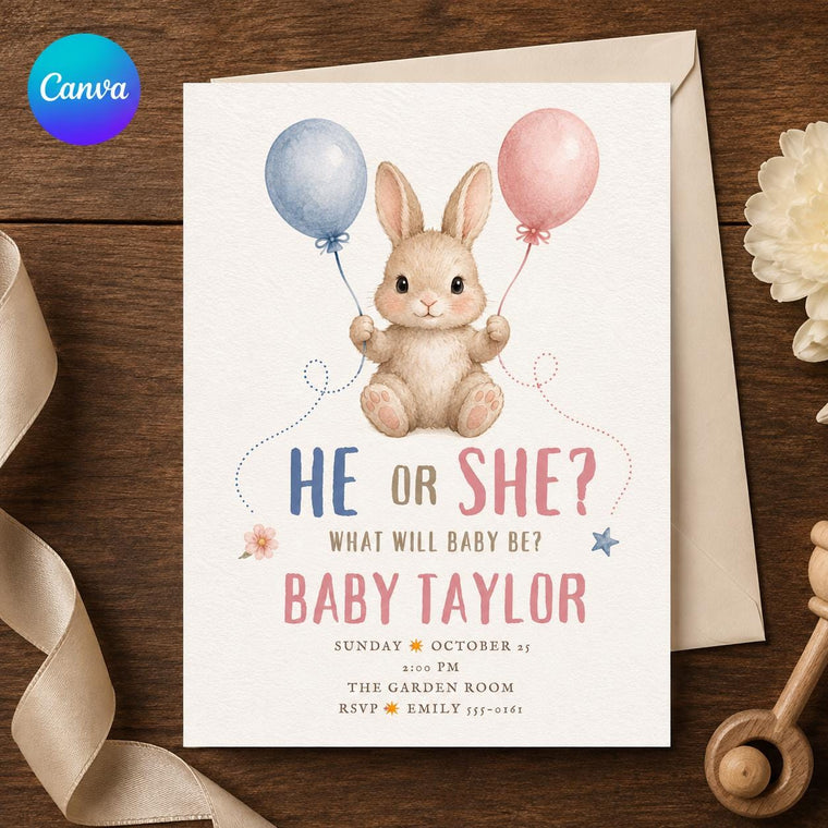Pink and Blue Gender Reveal Invitation: He or She Baby Shower