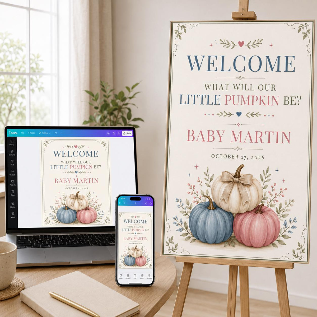 Pink and Blue Gender Reveal Welcome Sign — digital welcome sign, instant download