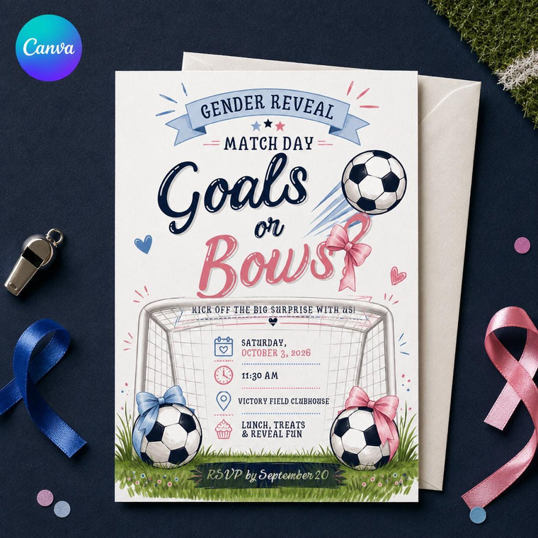 Pink and Blue Soccer Gender Reveal Invitation