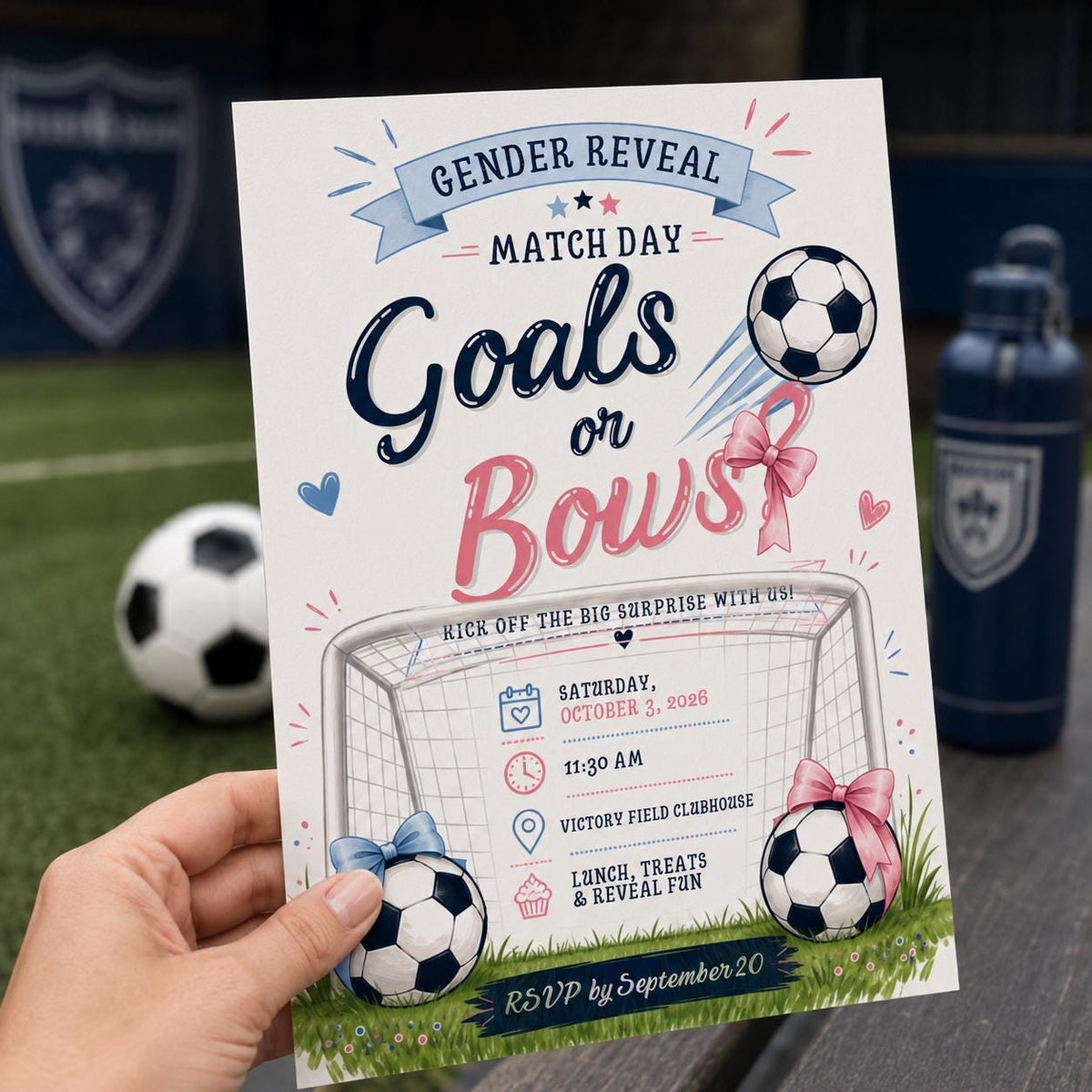 Pink and Blue Soccer Gender Reveal Invitation — digital invitation, instant download