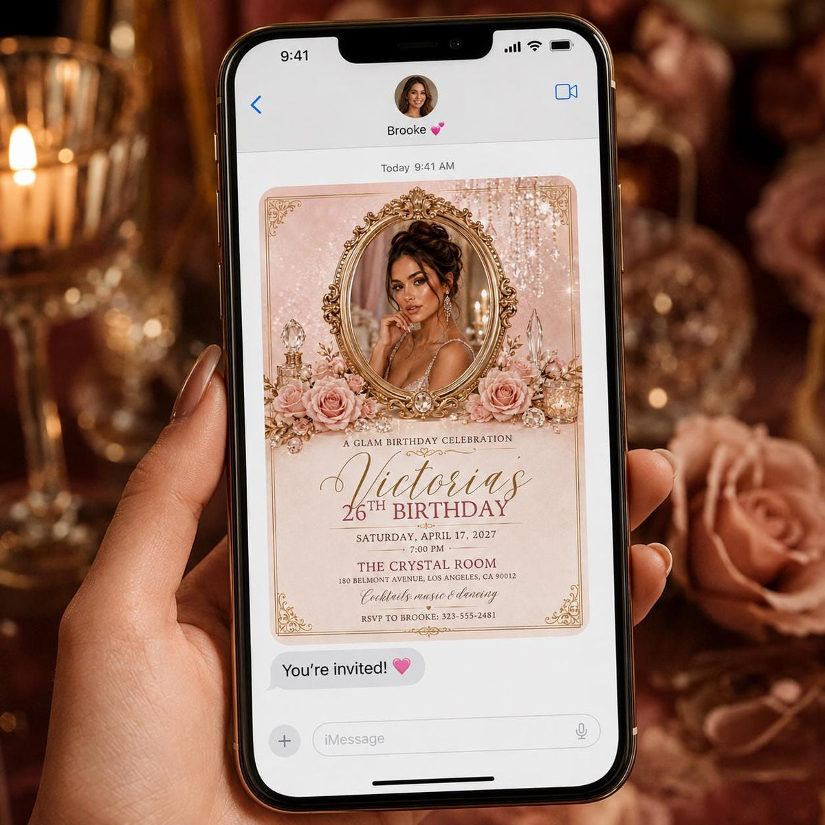 Pink and Gold 26th Birthday Invitation — print-ready 26th birthday party design from VoltBy