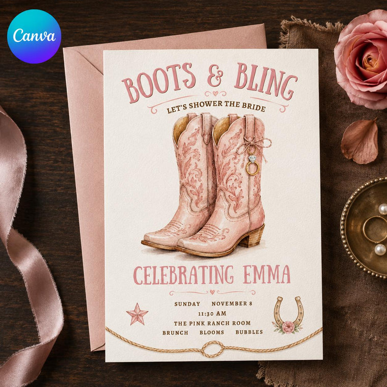 Pink Boots and Bling Bridal Shower Invitation