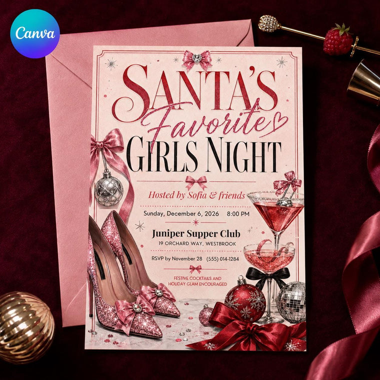 Pink Christmas Girls Night Invitation