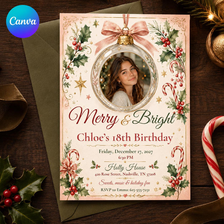 Pink Christmas Ornament 18th Birthday Invitation