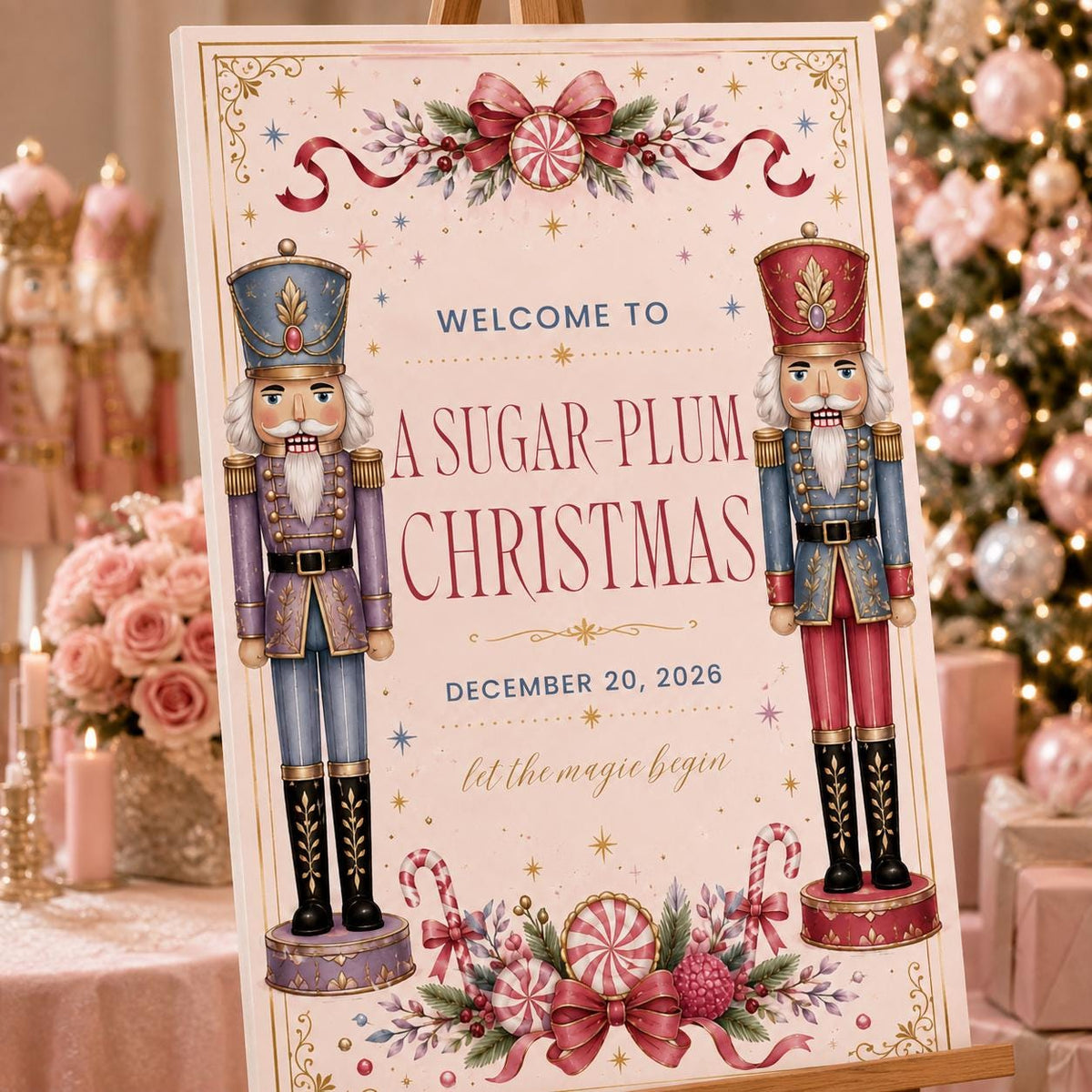 Pink Christmas Party Welcome Sign — digital welcome sign, instant download