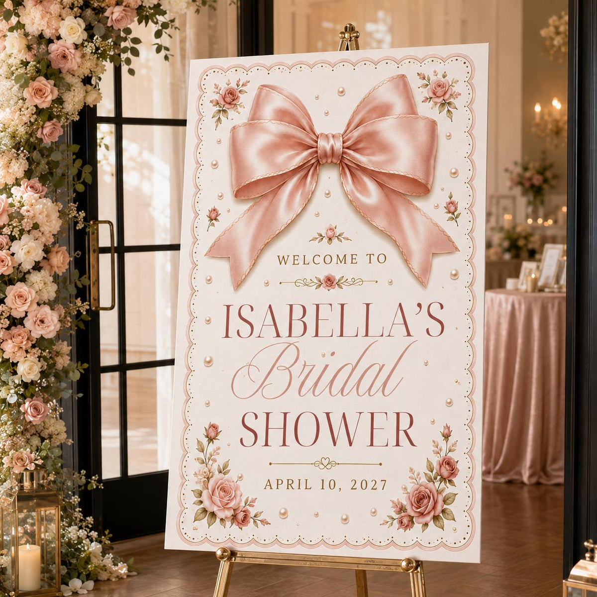 Pink Coquette Bridal Shower Welcome Sign — digital welcome sign, instant download