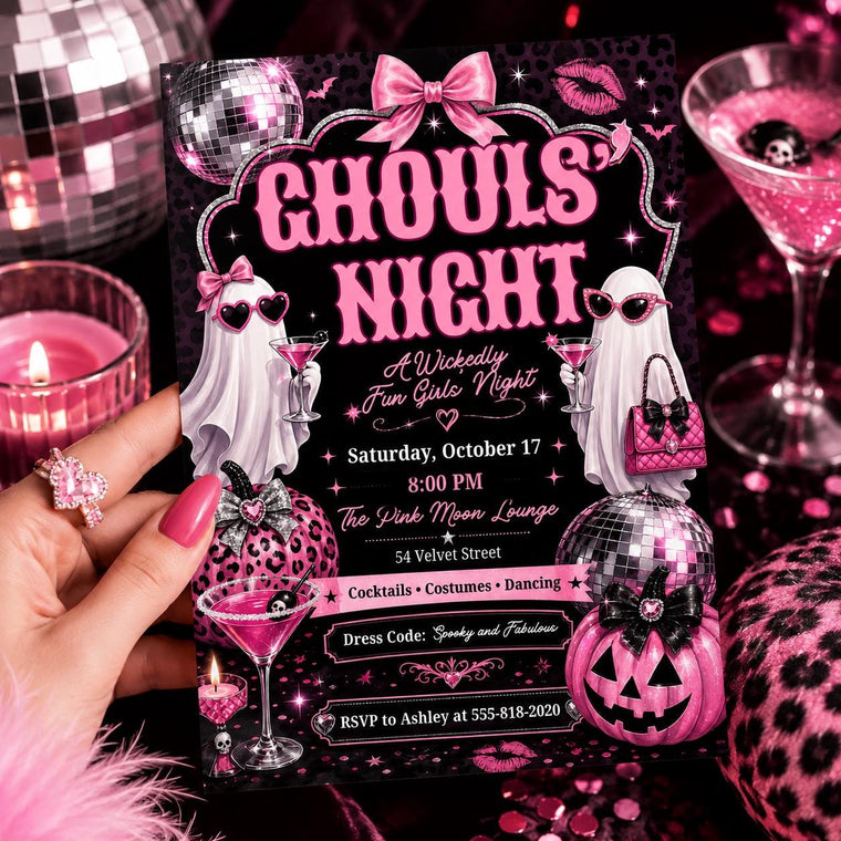 Pink Disco Girls Halloween Party Invitation
