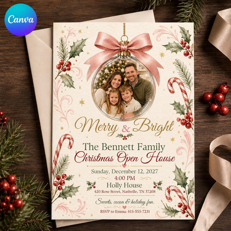 Pink Elegant Christmas Open House Invitation