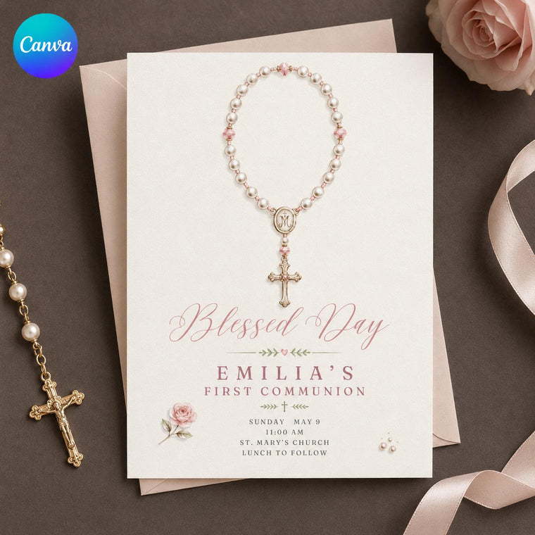 Pink First Communion Invitation for Girl